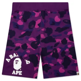 Color Camo Cutting Sweat Shorts - Purple