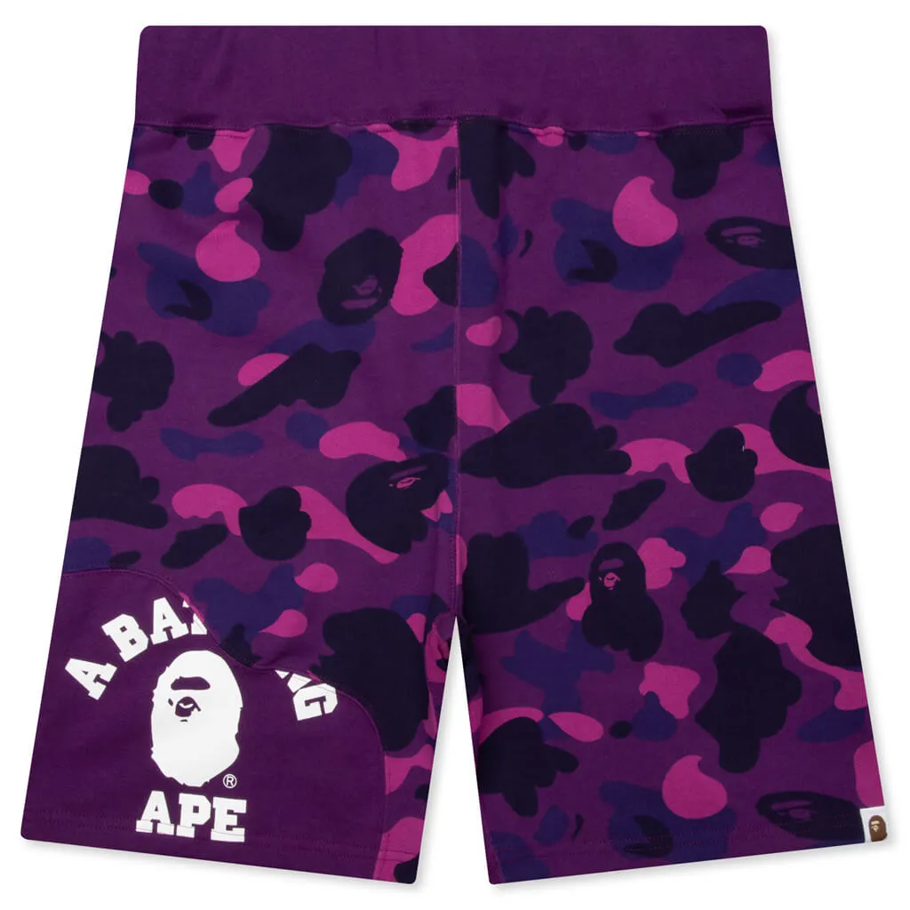 Color Camo Cutting Sweat Shorts - Purple