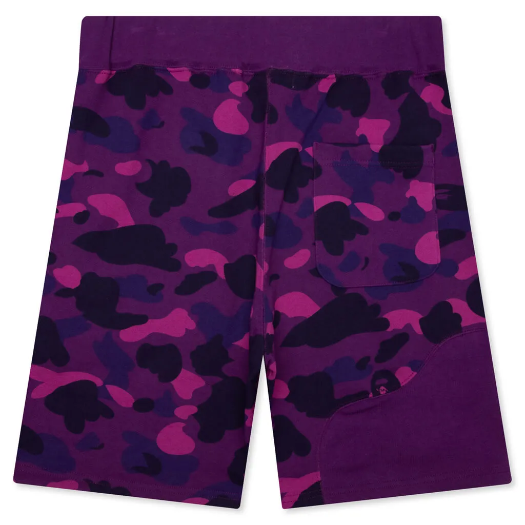 Color Camo Cutting Sweat Shorts - Purple