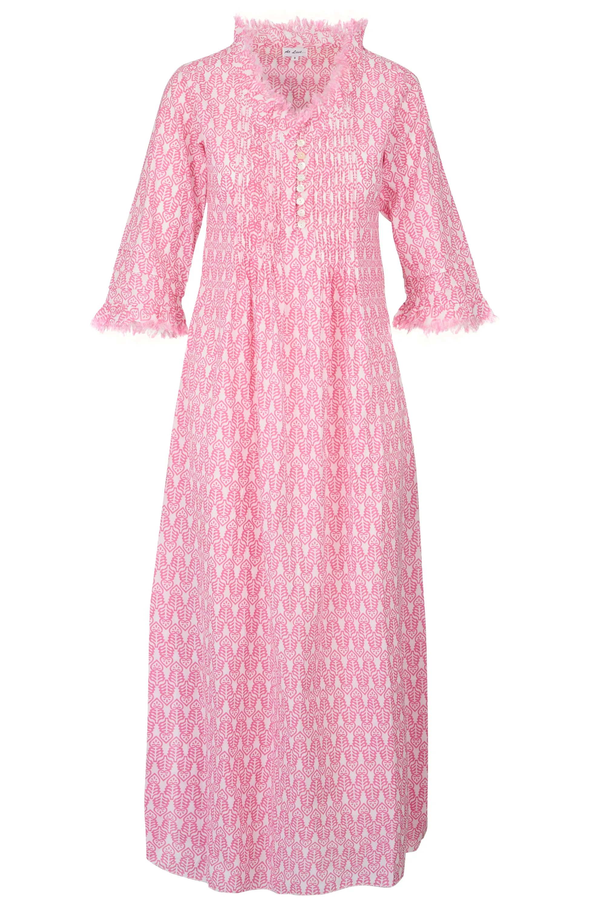 Cotton Annabel Maxi Dress in Fresh Pink & White