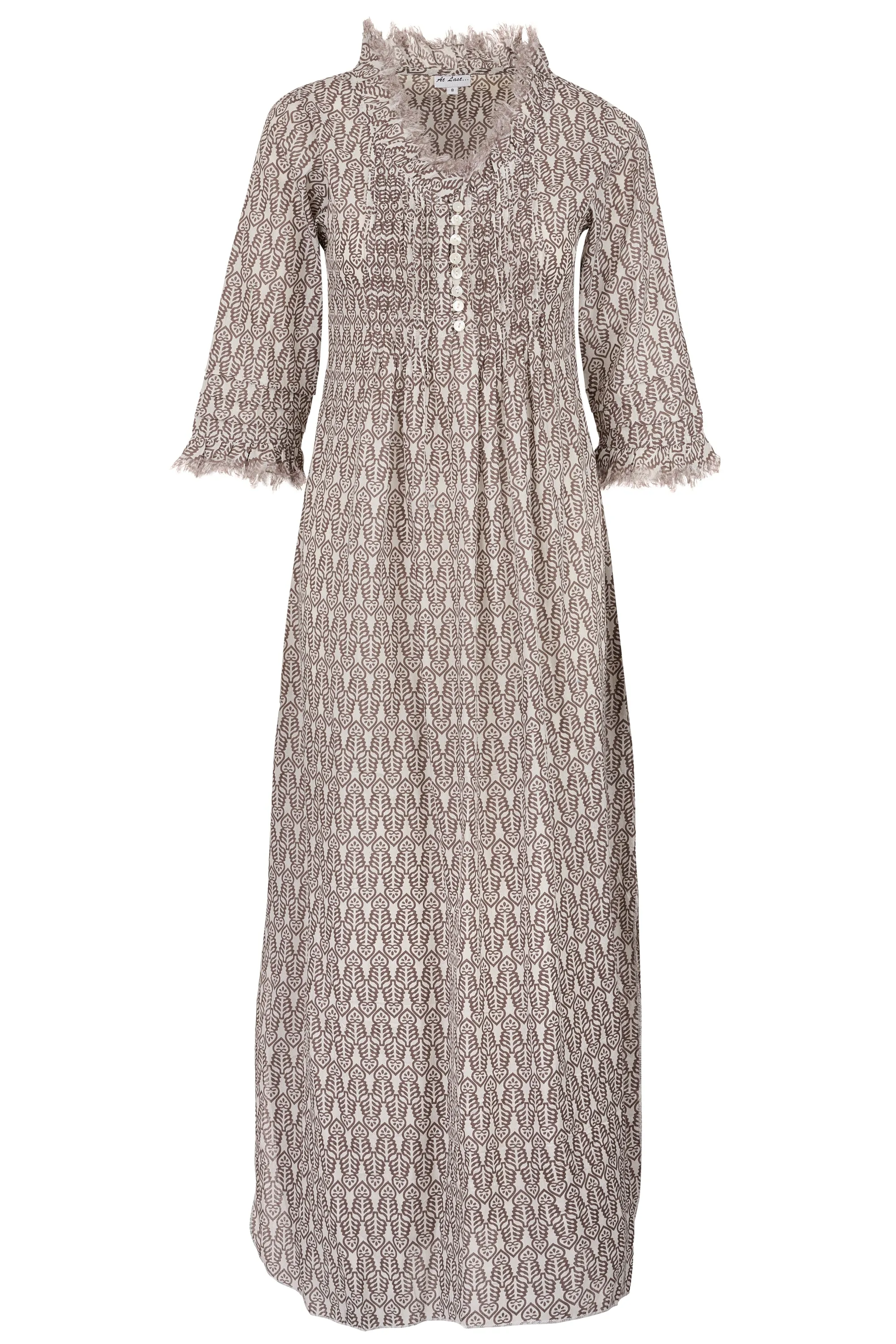 Cotton Annabel Maxi Dress in Fresh Taupe & White