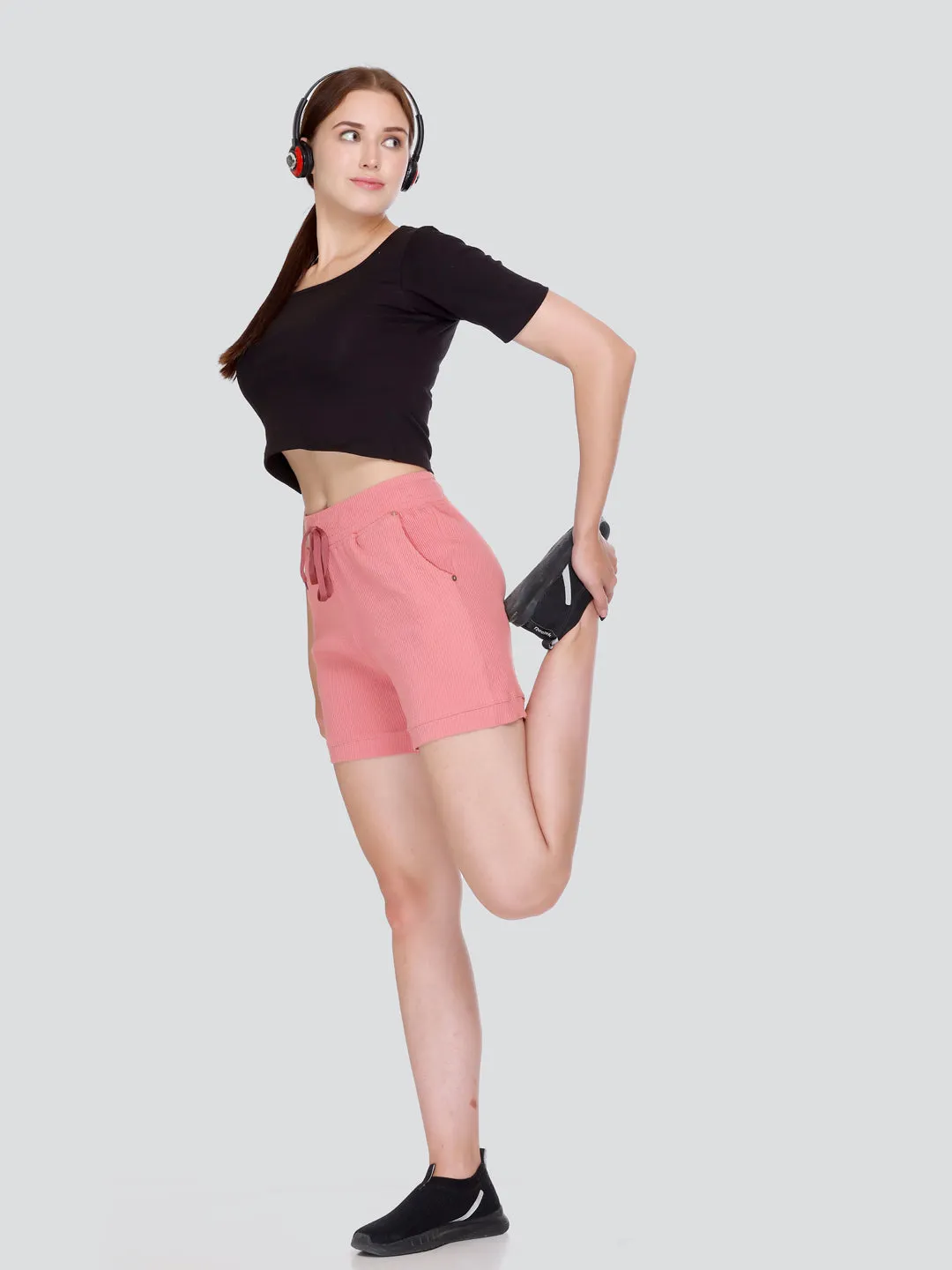 Cotton Cord Knit Shorts For Women - Rosy Pink