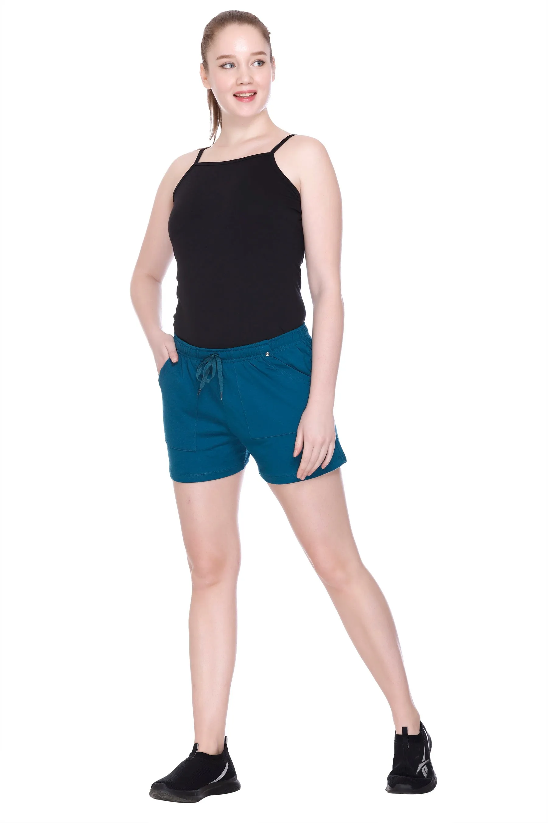 Cotton Shorts For Women Plain - Teal Blue