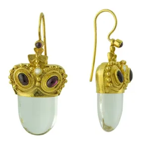 Countess Natalia Crystal, Garnet and Pearl Screw Back Earrings