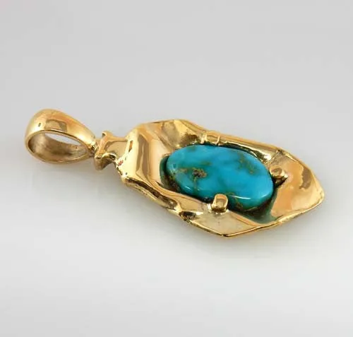 Custom 14kt Gold Royston Turquoise Pendant