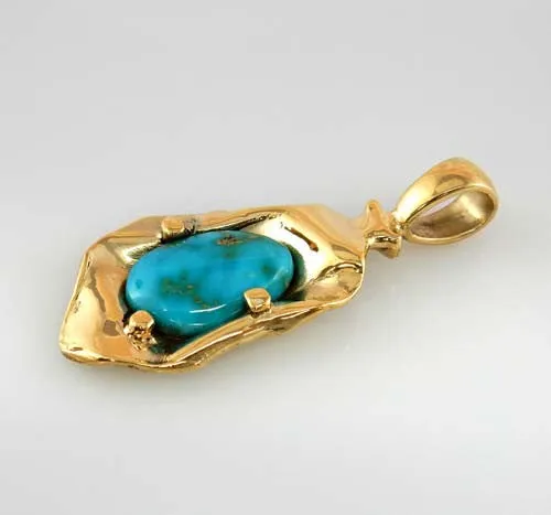 Custom 14kt Gold Royston Turquoise Pendant