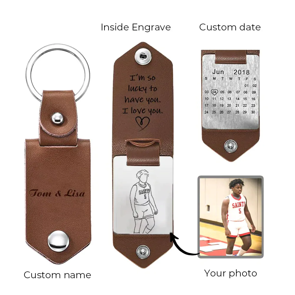 Custom Line Art Photo Calendar Keychain