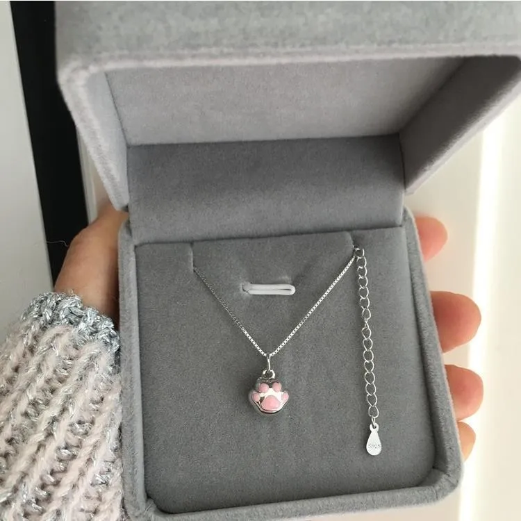 Cute Pink Bell Cat Claw Necklace