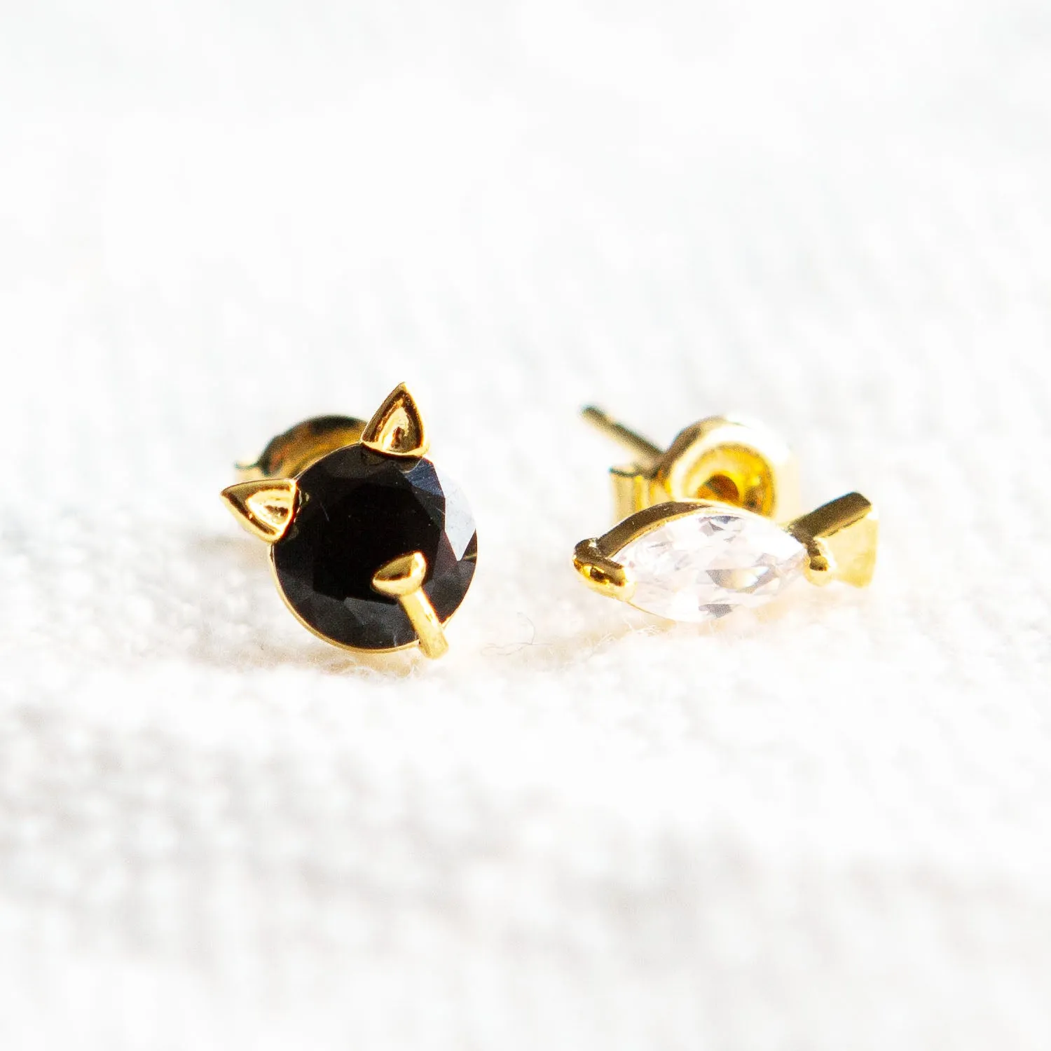 CZ Cat and Fish Earrings