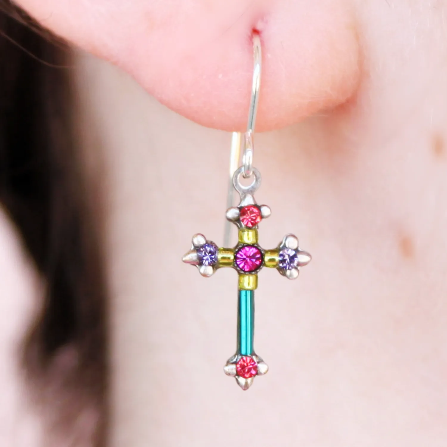 Dainty Multicolor Cross Earrings