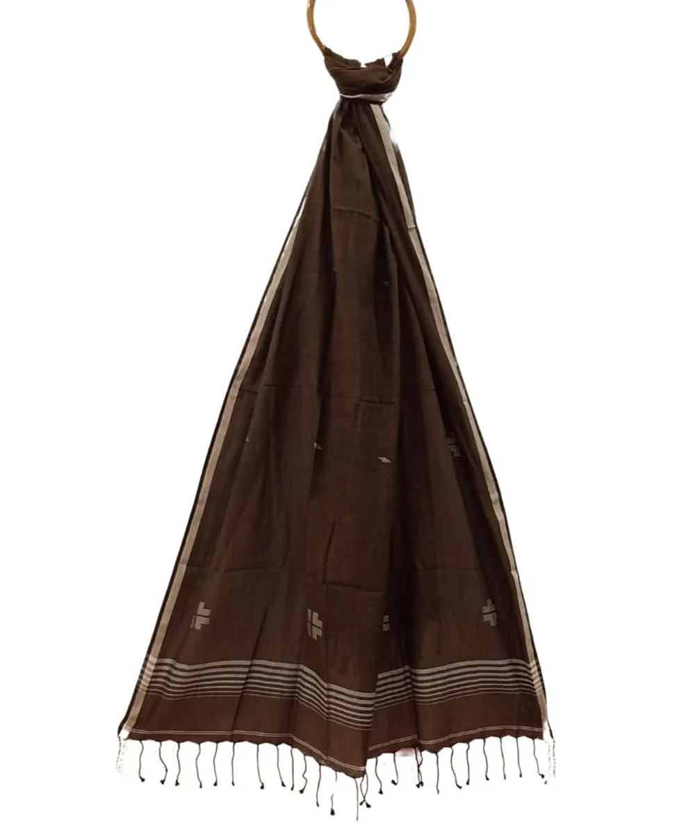 Deep brown handwoven cotton jamdani stole