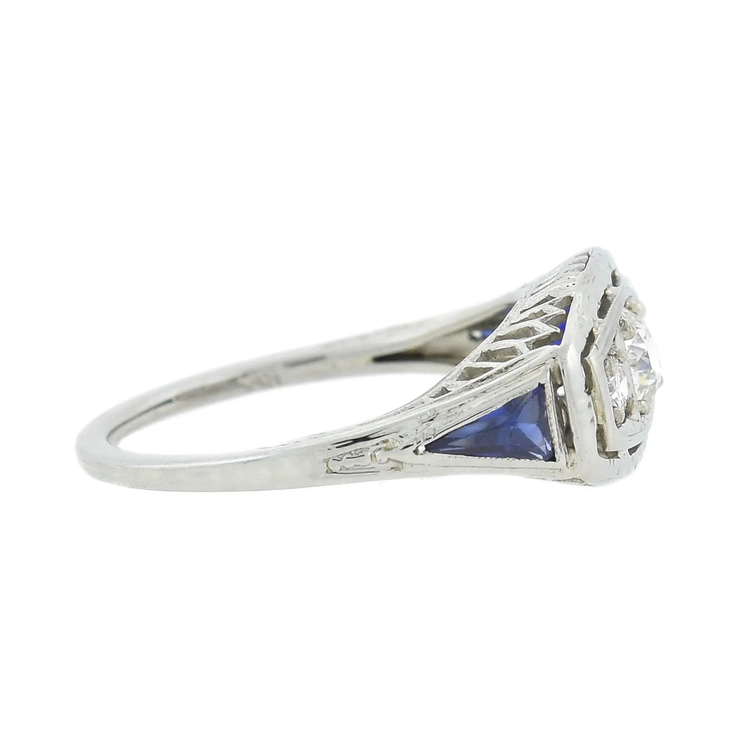 Edwardian 18kt Diamond   Sapphire 3-Stone Ring 0.50ctw.