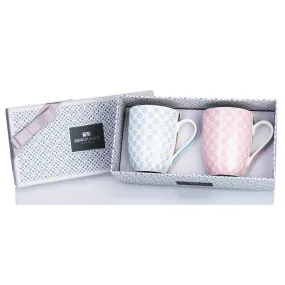 Emily Bone China Mug Pair - Pink / Blue