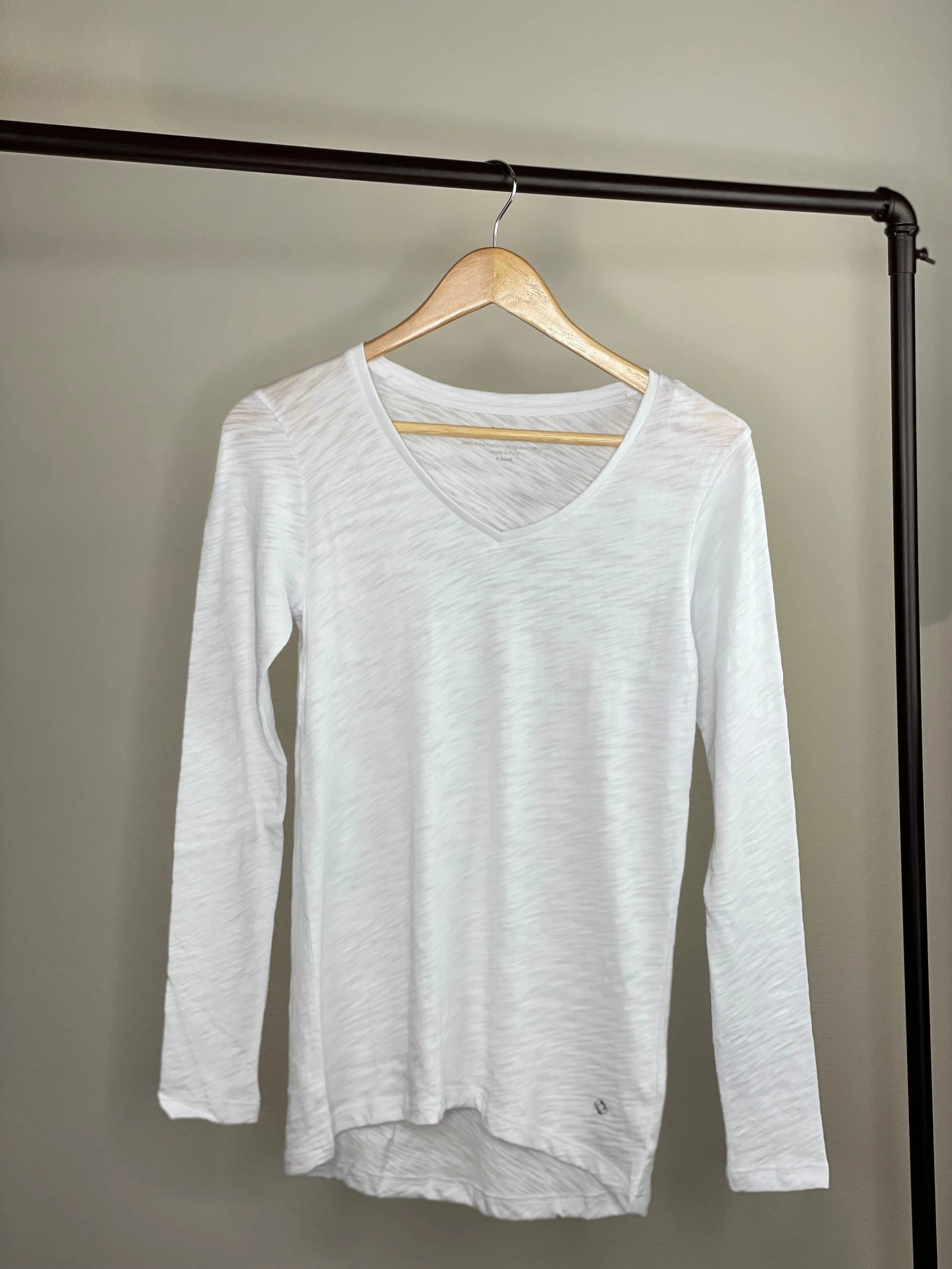 Erin Gray V Neck Long Sleeve CYA V Neck in White Slub Tee