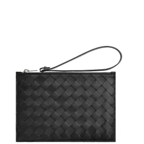 Flat Wristlet Pouch Intrecciato, Black