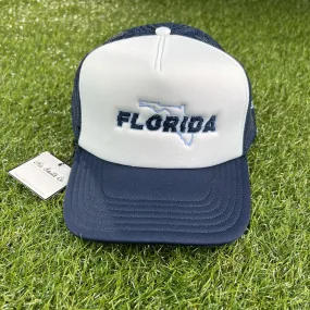 Florida Map Mesh Trucker Hat (Light Blue/Navy/Wte)