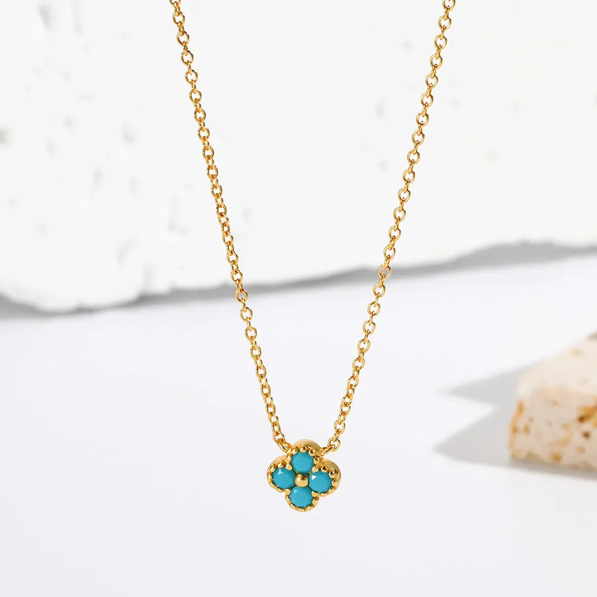 Four-Leaf Turquoise Gemstone Necklace