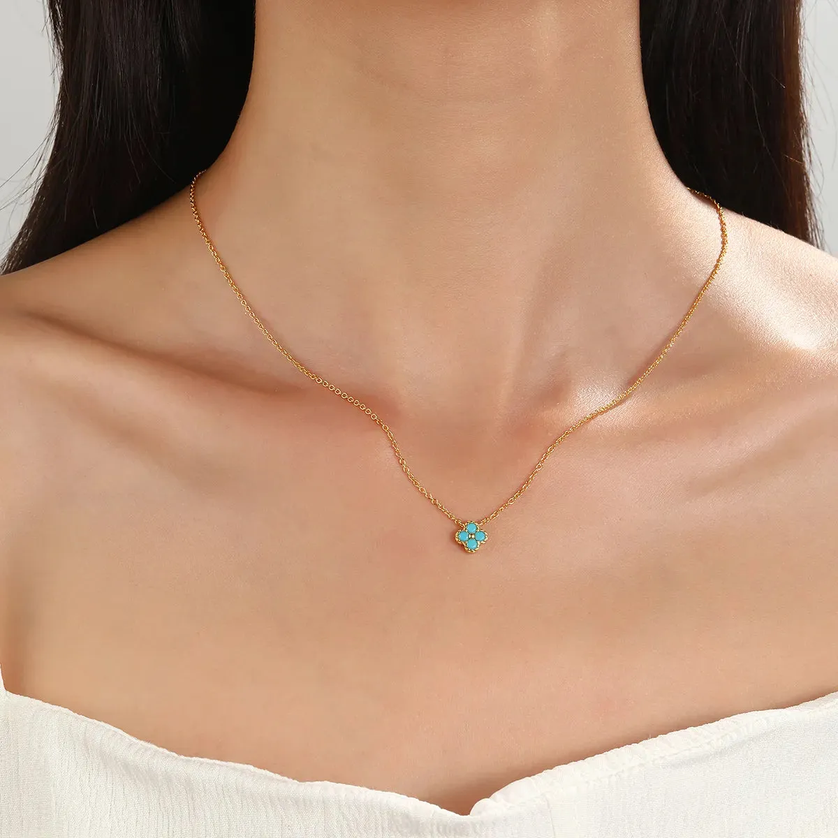 Four-Leaf Turquoise Gemstone Necklace