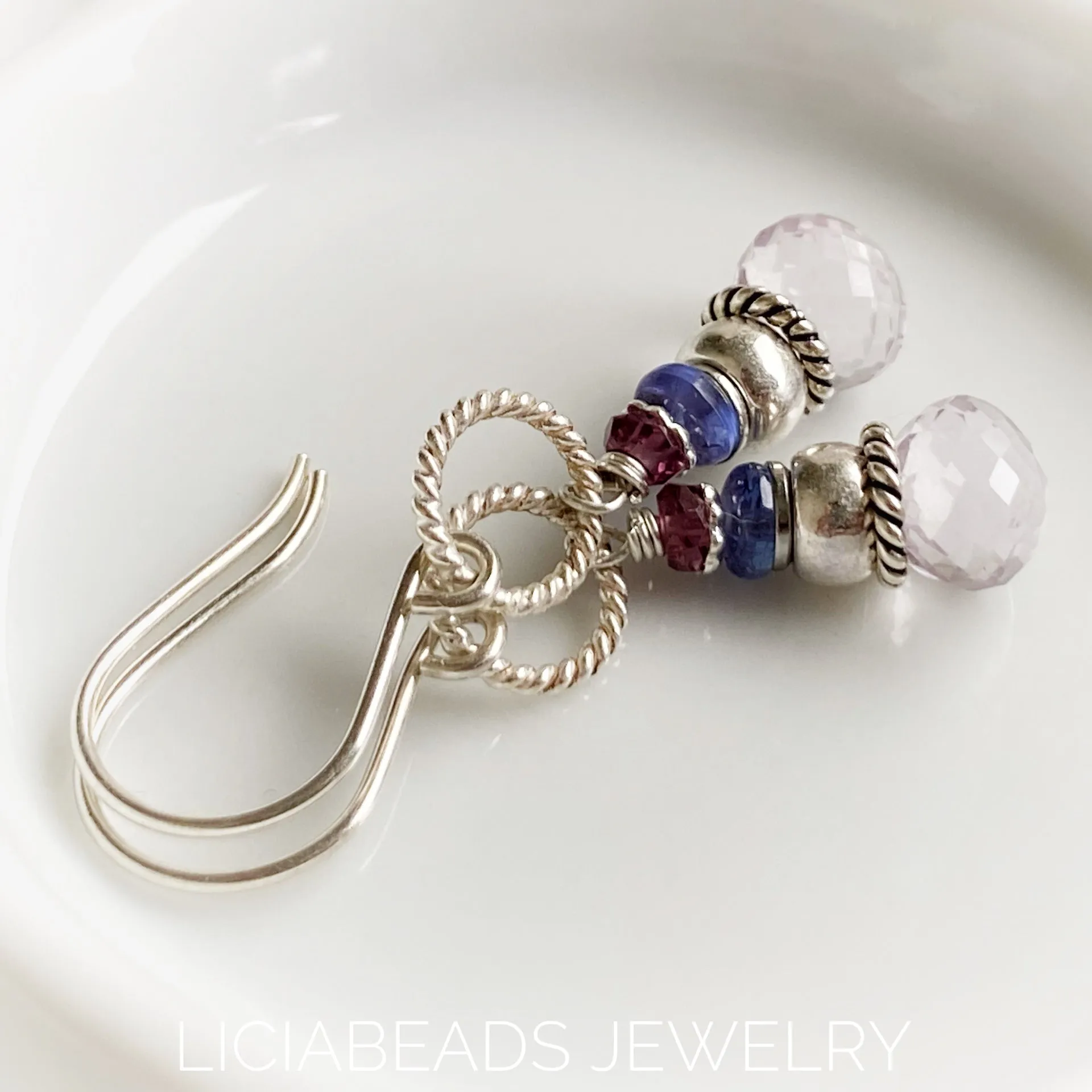 Garnet, Tanzanite and pink Amethyst gemstone earrings