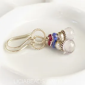 Garnet, Tanzanite and pink Amethyst gemstone earrings