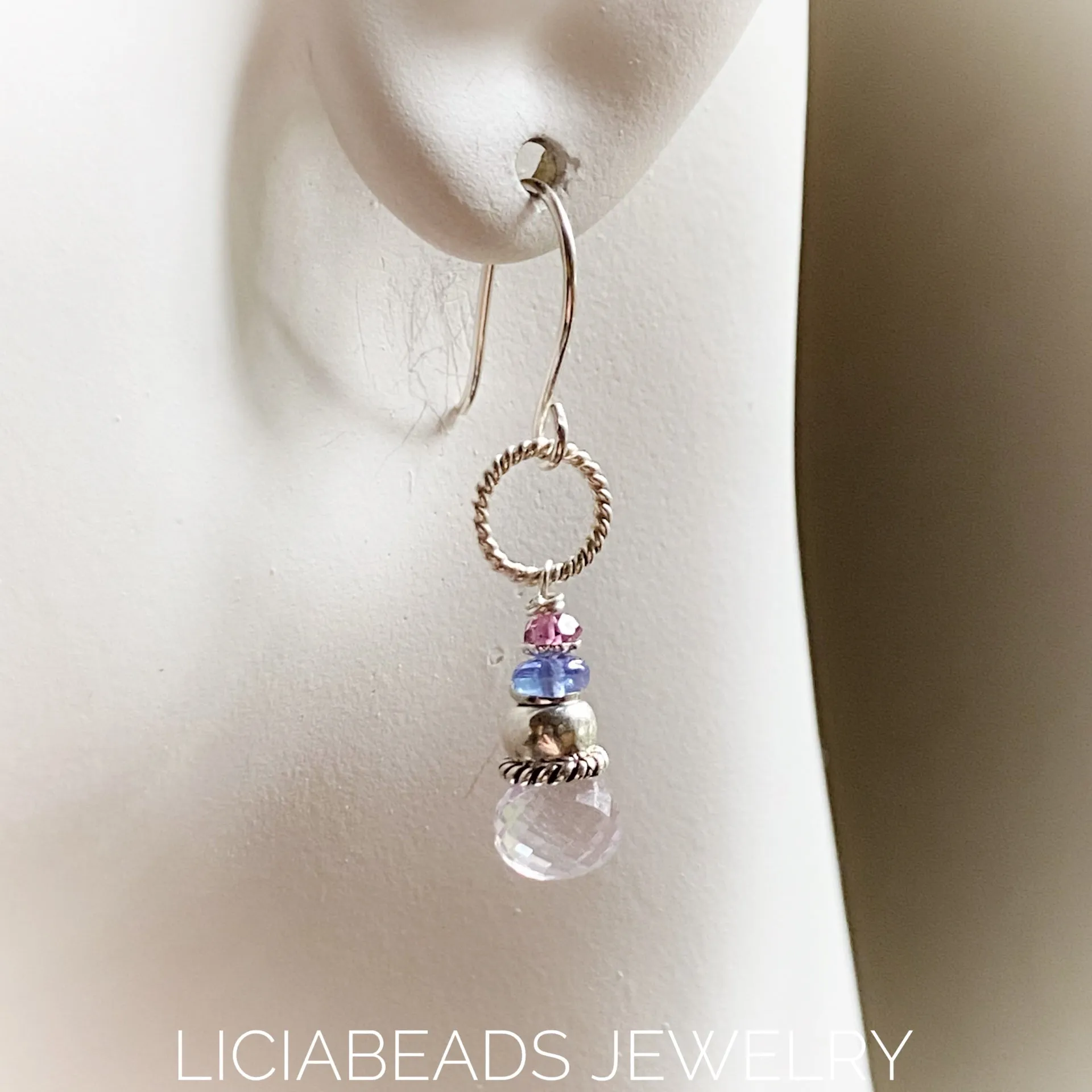 Garnet, Tanzanite and pink Amethyst gemstone earrings