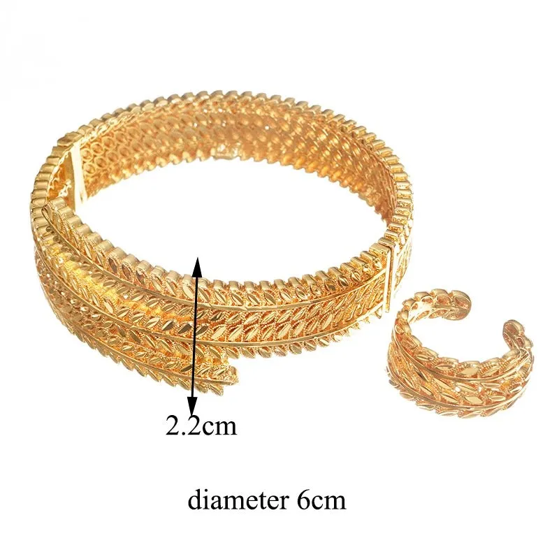 Gold Plated Copper Wheat Ears Cuff Bangles for Women S4455237