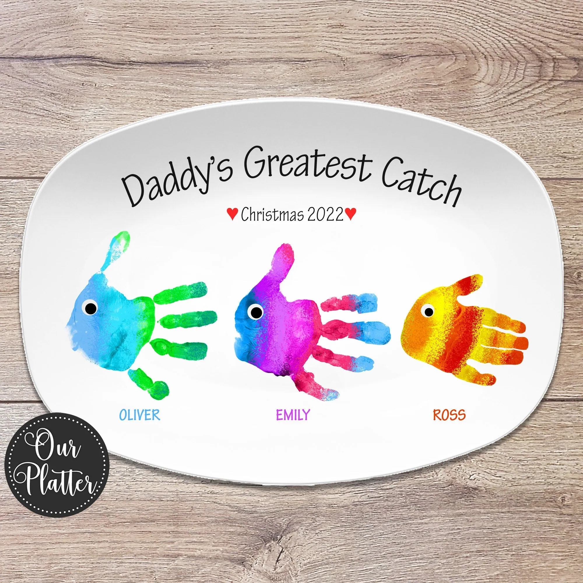 Greatest Catch Handprint Custom Personalized Platter