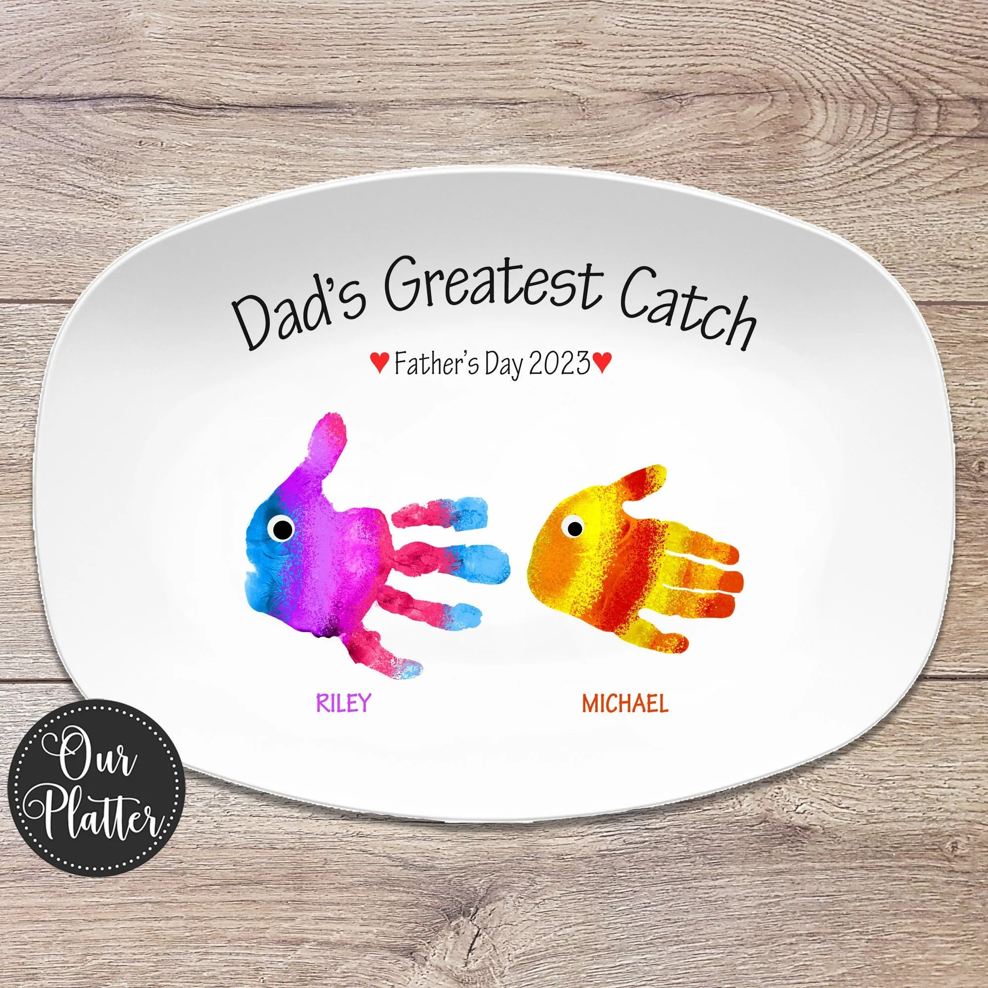 Greatest Catch Handprint Custom Personalized Platter