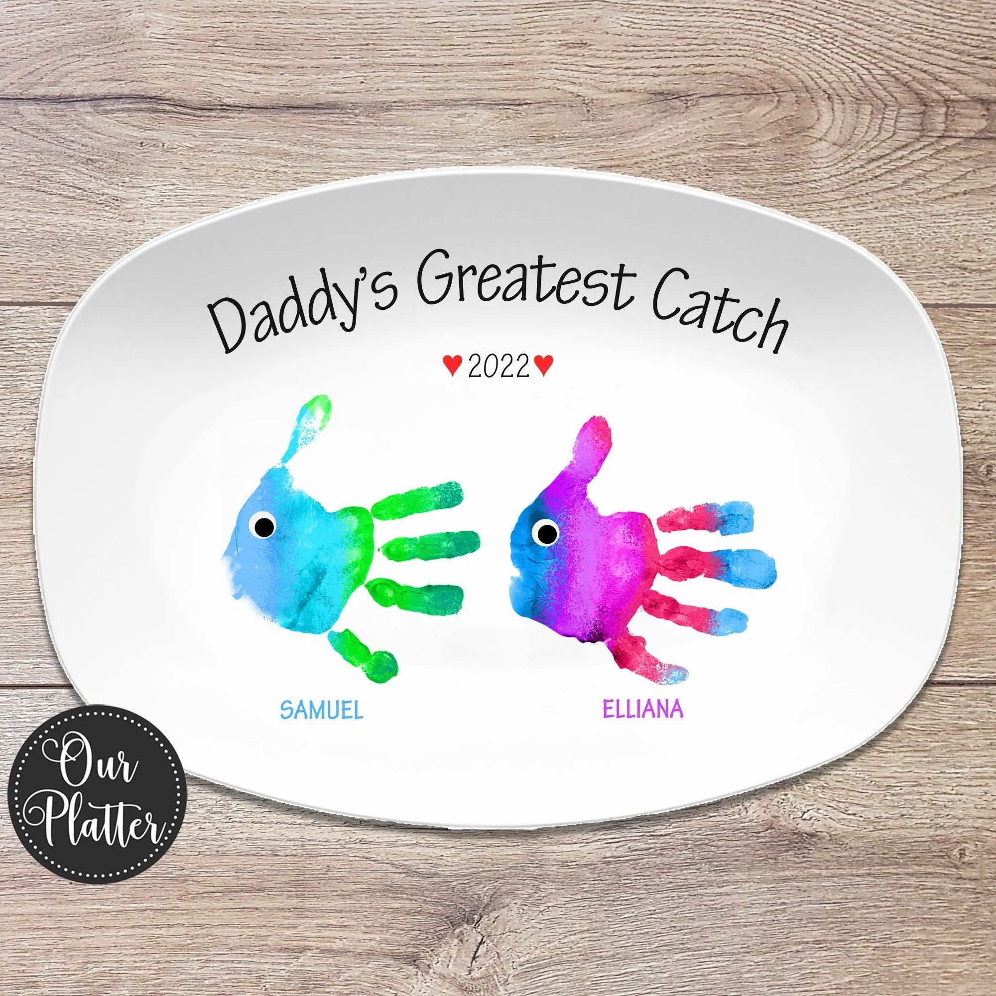 Greatest Catch Handprint Custom Personalized Platter