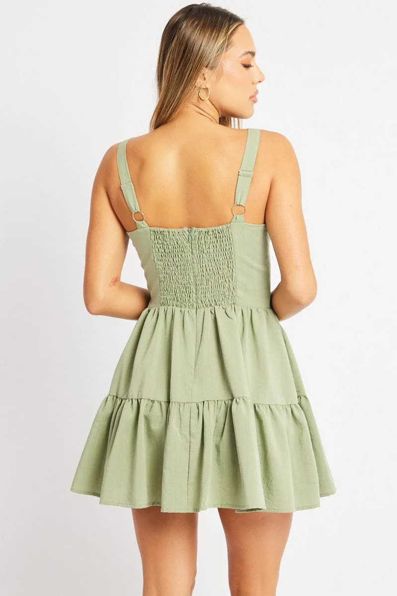 Green Fit And Flare Dress Mini