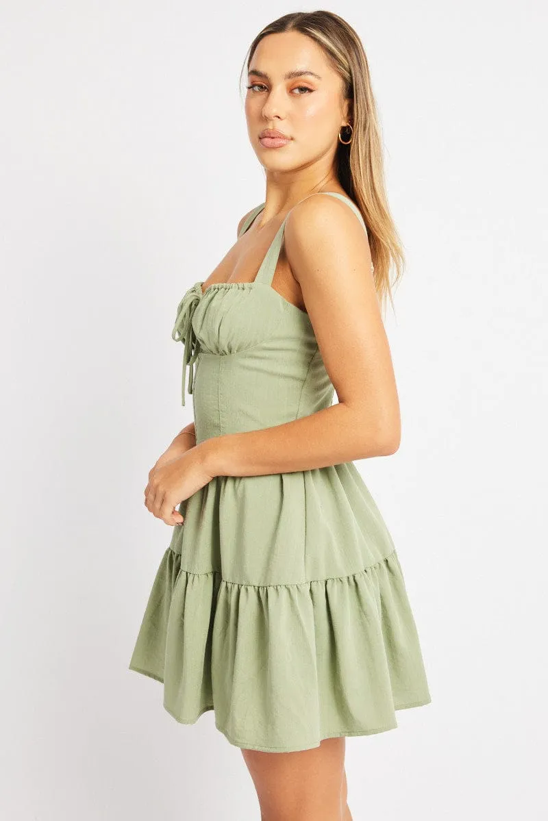 Green Fit And Flare Dress Mini