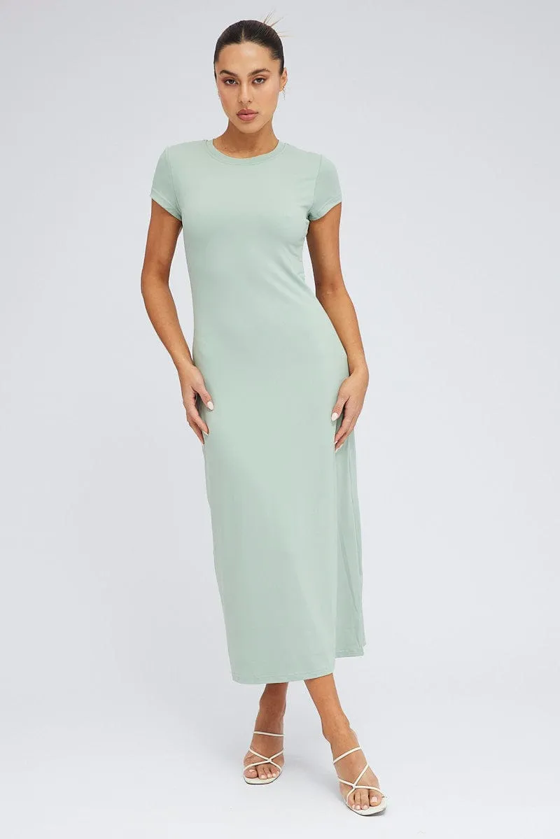 Green Maxi Dress Short Sleeve Bodycon SuperSoft