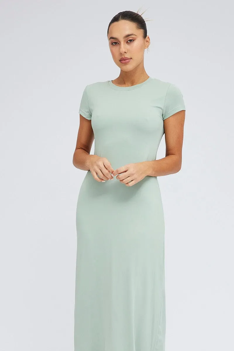 Green Maxi Dress Short Sleeve Bodycon SuperSoft