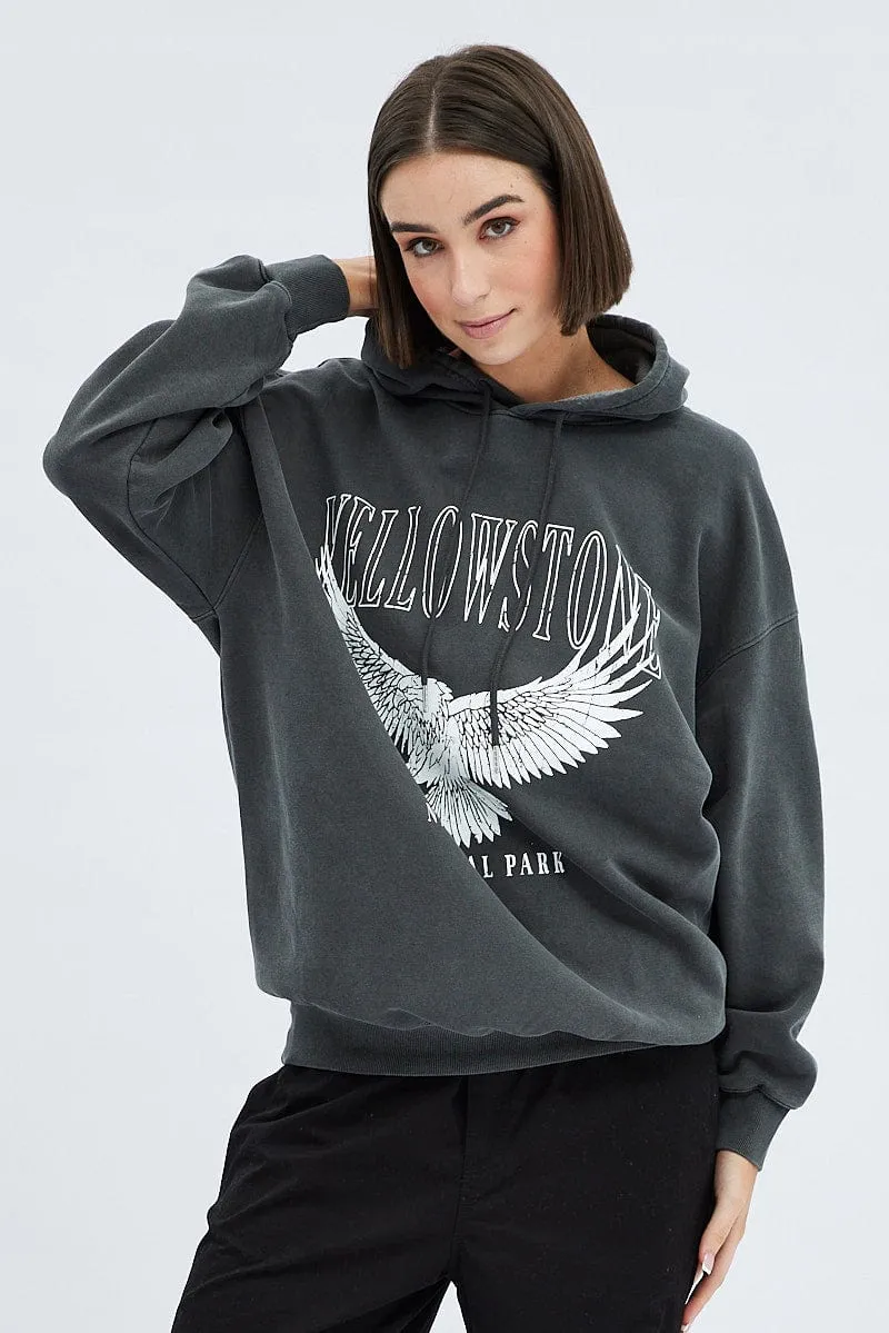 Grey Graphic Sweater Long Sleeves