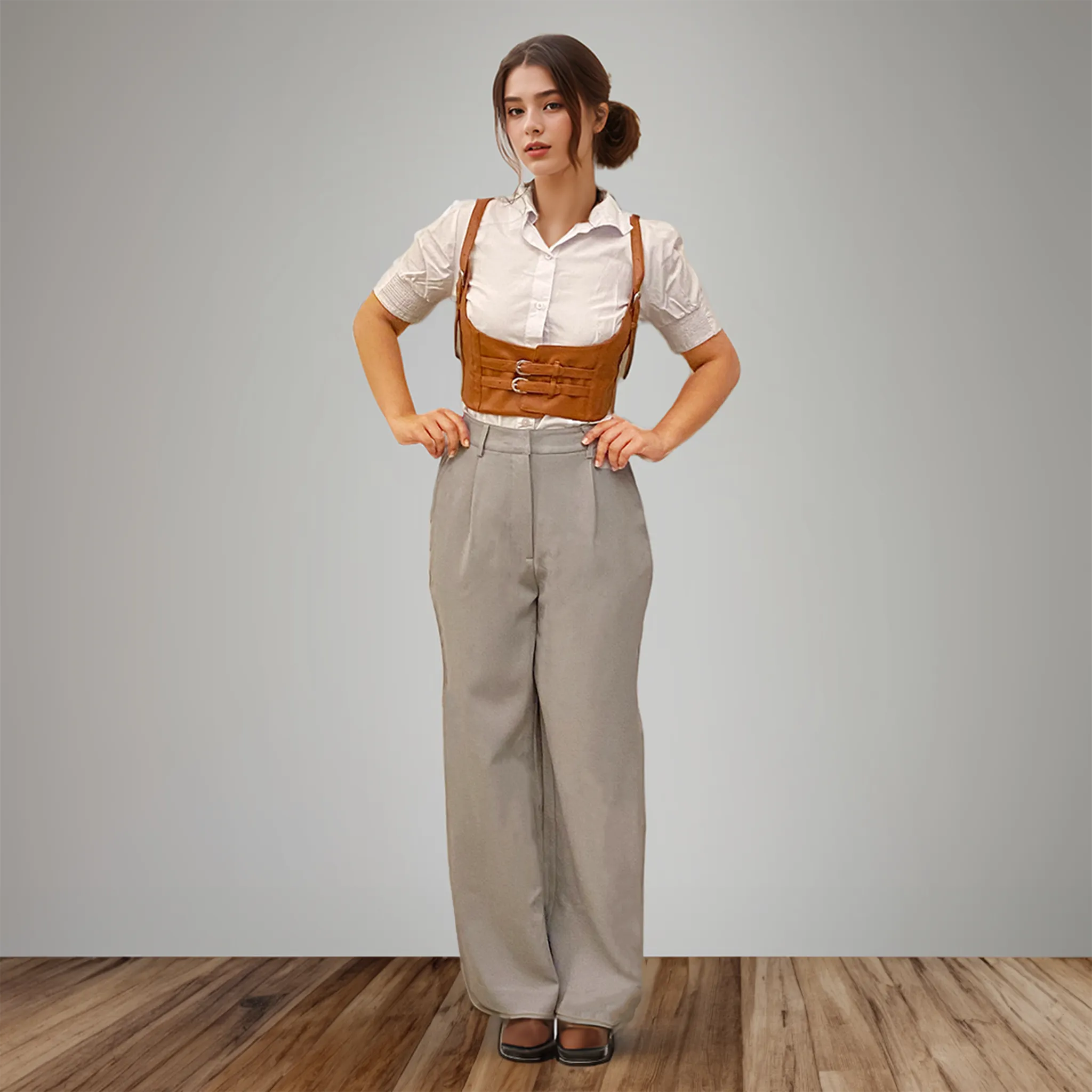 Grey Korean Pants & Shirt Waistcoat Set