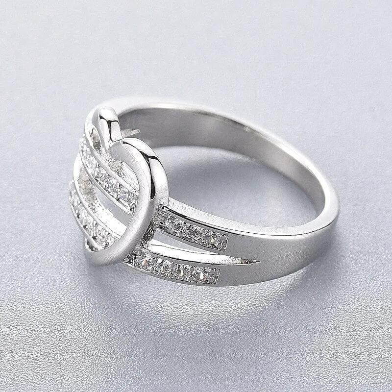 Heart Shape Inlaid Diamond Fashion Ring - 925 Sterling Silver