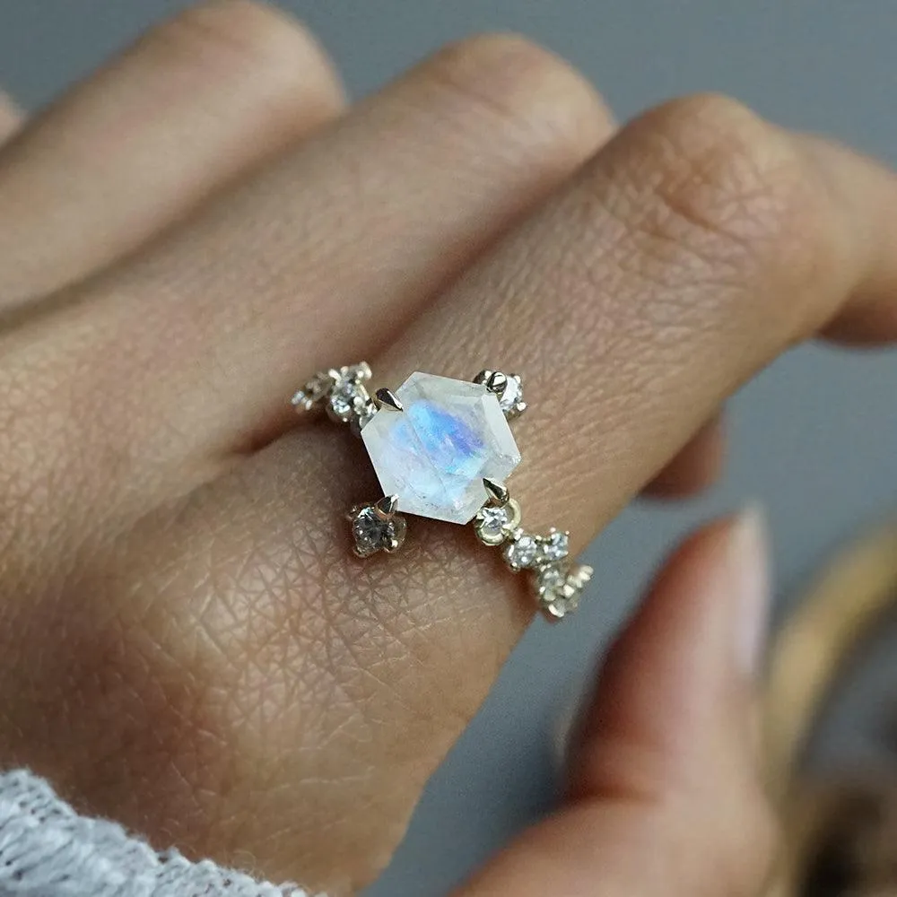 Hexagon Moonstone Luna Ring in 14K and 18K Gold