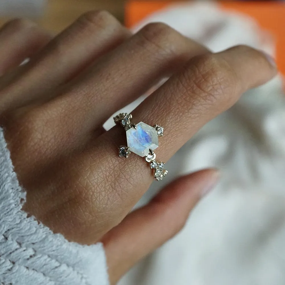 Hexagon Moonstone Luna Ring in 14K and 18K Gold