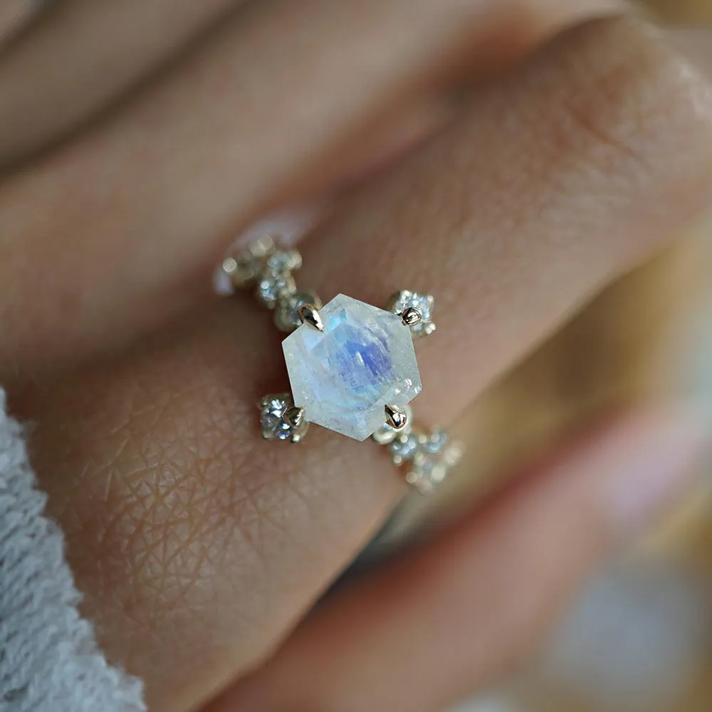 Hexagon Moonstone Luna Ring in 14K and 18K Gold