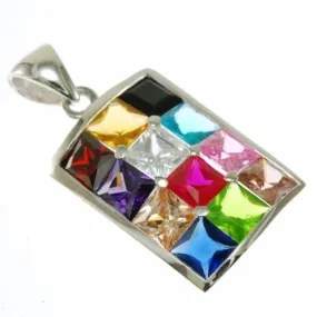 Hushen Pendant with 12 Crystals Gemstones in Multi Colors Sterling Silver 925