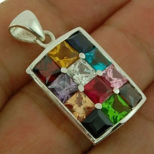 Hushen Pendant with 12 Crystals Gemstones in Multi Colors Sterling Silver 925