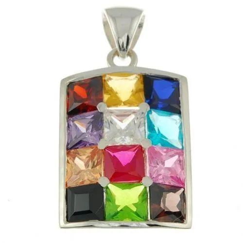 Hushen Pendant with 12 Crystals Gemstones in Multi Colors Sterling Silver 925