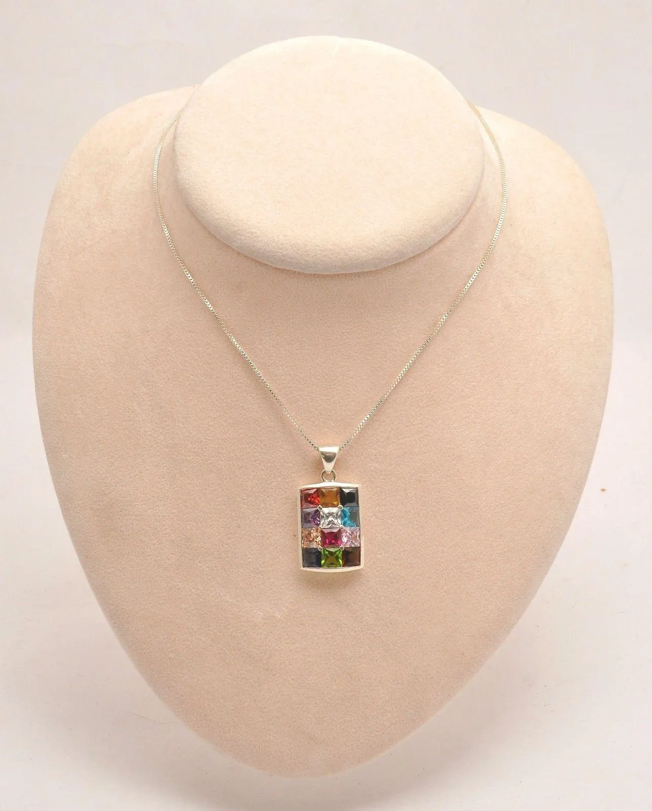 Hushen Pendant with 12 Crystals Gemstones in Multi Colors Sterling Silver 925