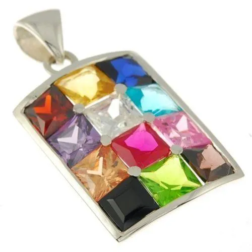 Hushen Pendant with 12 Crystals Gemstones in Multi Colors Sterling Silver 925