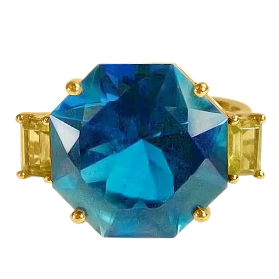 Iris Ring Yellow Gold London Blue Topaz and Peridot