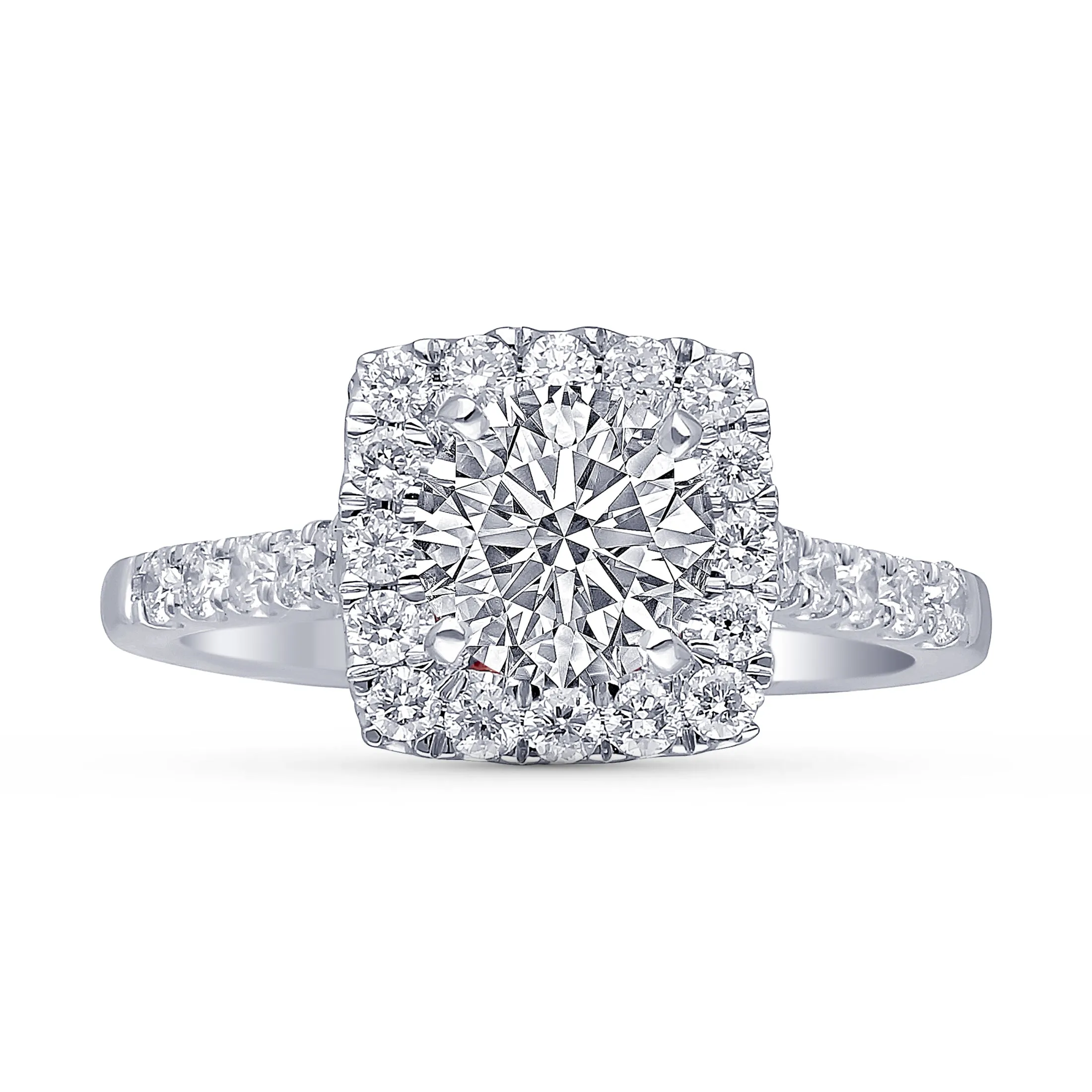 Kallati Eternal Cushion Halo Diamond Engagement Ring in 14K White Gold