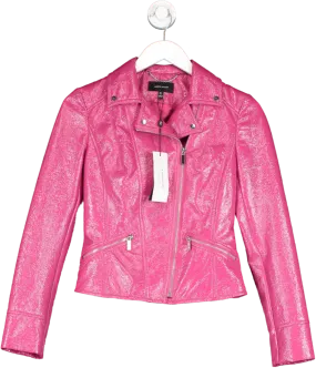 Karen Millen Pink Patent Biker Jacket UK 6