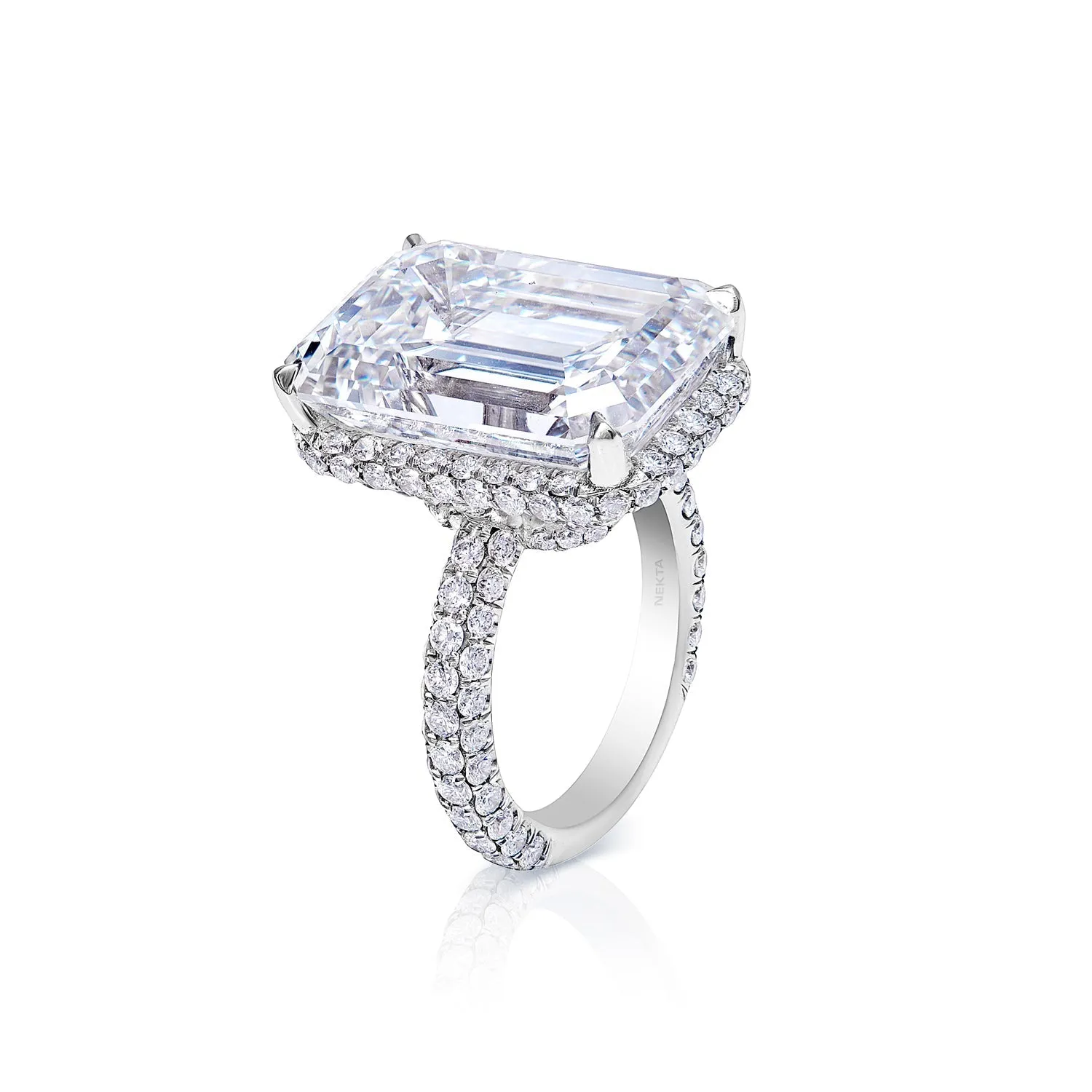 Kylie 23 Carat G VVS1 Earth Mined Emerald Cut Diamond Engagement Ring in Platinum. GIA Certified