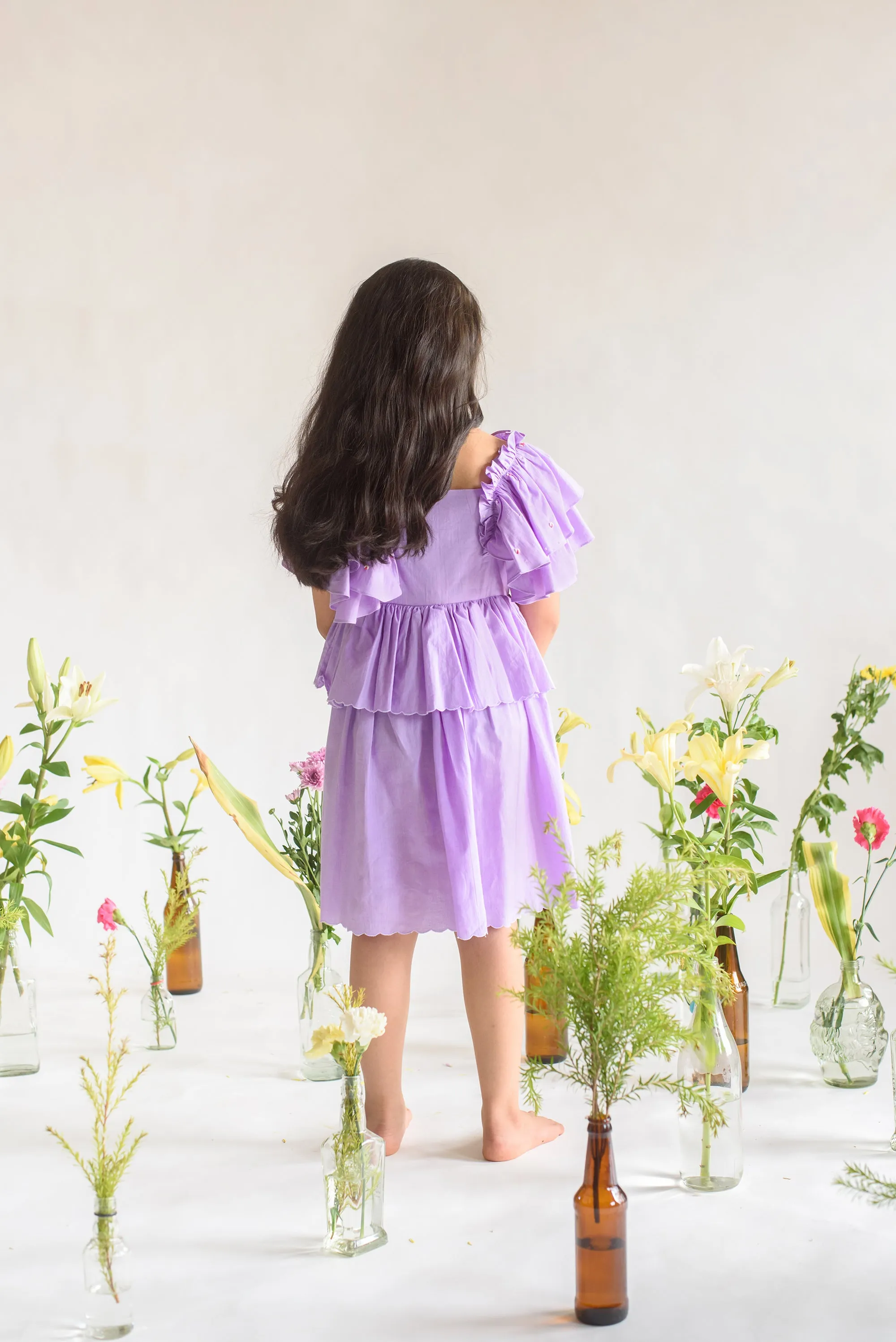 Lavender Lane- Embroidered Lavender Color Organic Cotton Dress For Girls