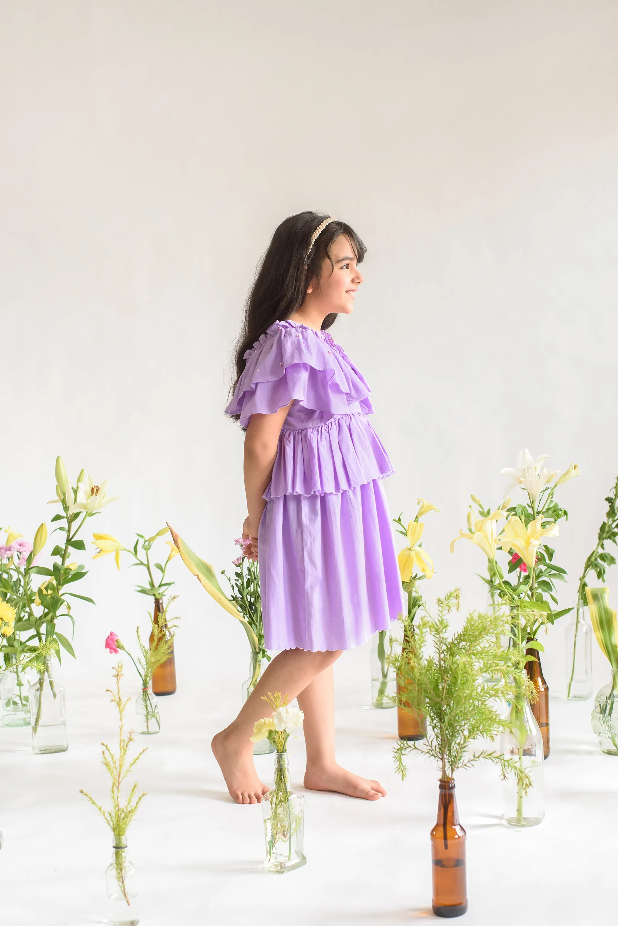 Lavender Lane- Embroidered Lavender Color Organic Cotton Dress For Girls